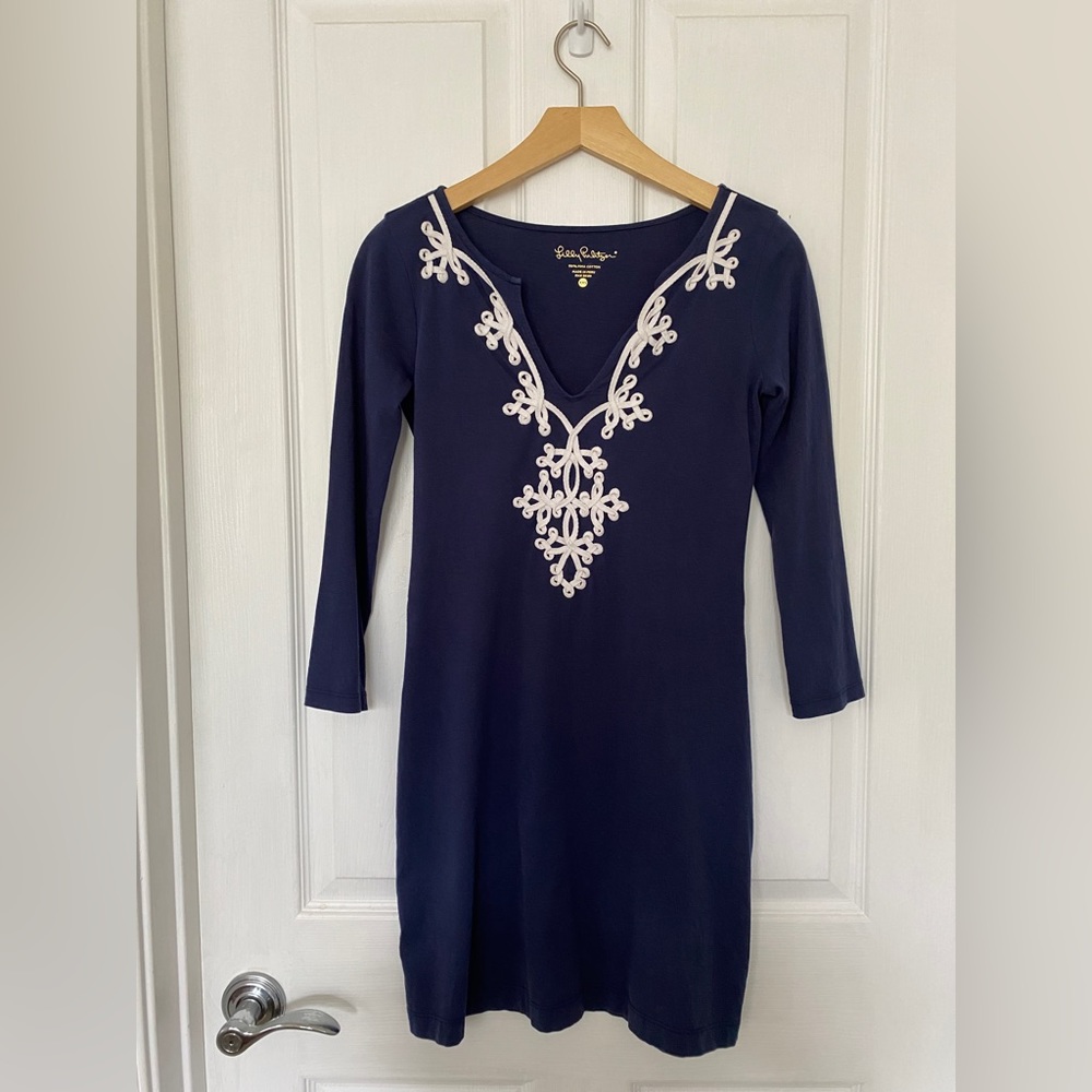 Lilly Pulitzer navy cotton embroidered dress
